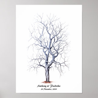 Póster Libro de invitado de Boda de árbol de huellas digi
