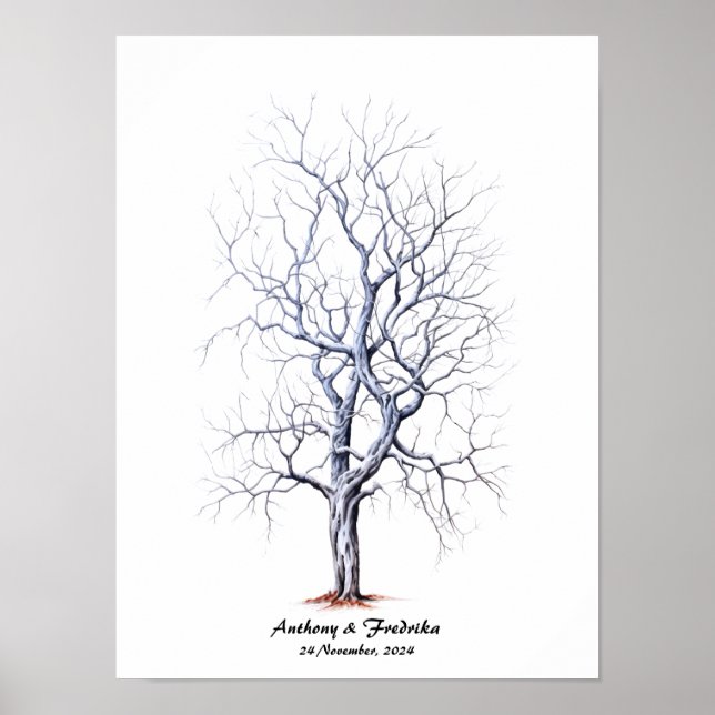 Póster Libro de invitado de Boda de árbol de huellas digi (Frente)