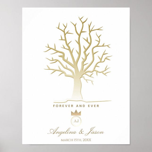 Póster Libro de invitado de Boda de árbol de huellas digi (Frente)