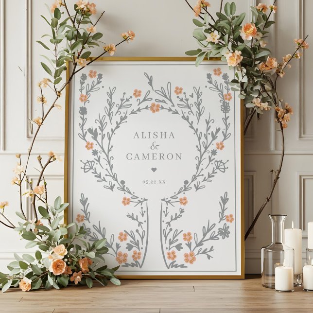 Póster Libro de invitado del Boda de árbol de huellas dac (Framed Grey Fingerprint Tree Wedding Guest Book)
