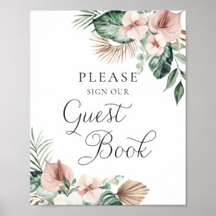Póster Libro de invitado del Boda de Rubor Palm Floral Tr