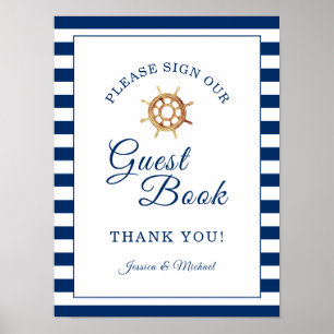 Póster Libro de invitado del Rótulo del Boda náutico del 