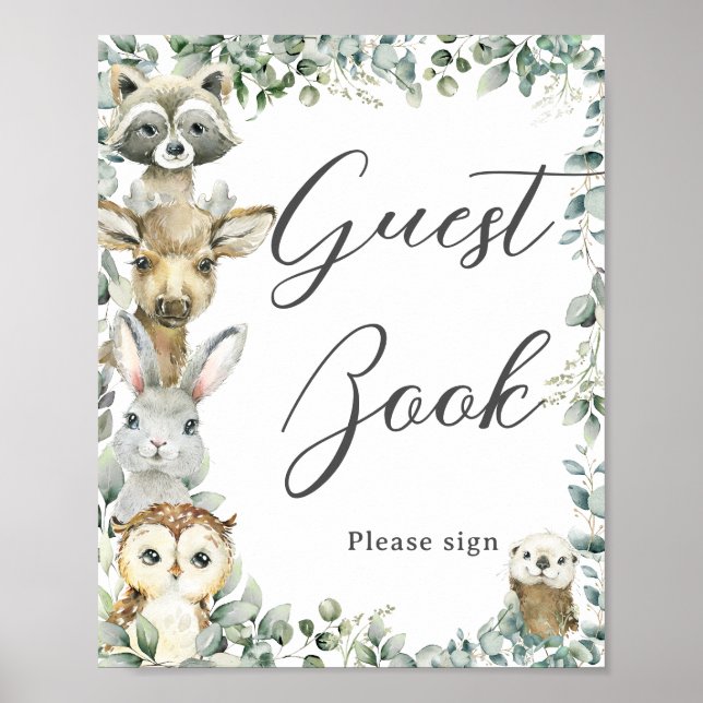 Póster Libro de invitado para bebés de animales de Woodla (Frente)