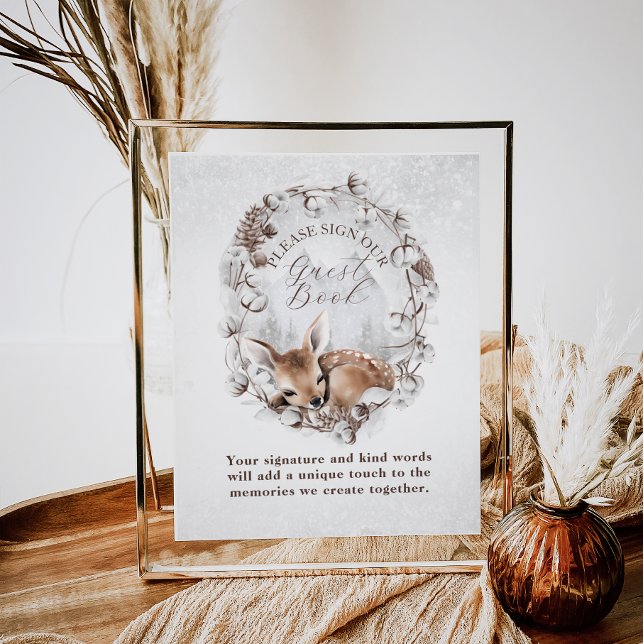Póster Libro de invitados Baby Shower Woodland Deer Winte (Subido por el creador)