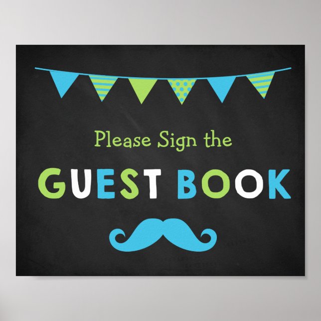 Póster Libro de invitados Blue and Green Mustache Chalkbo (Frente)