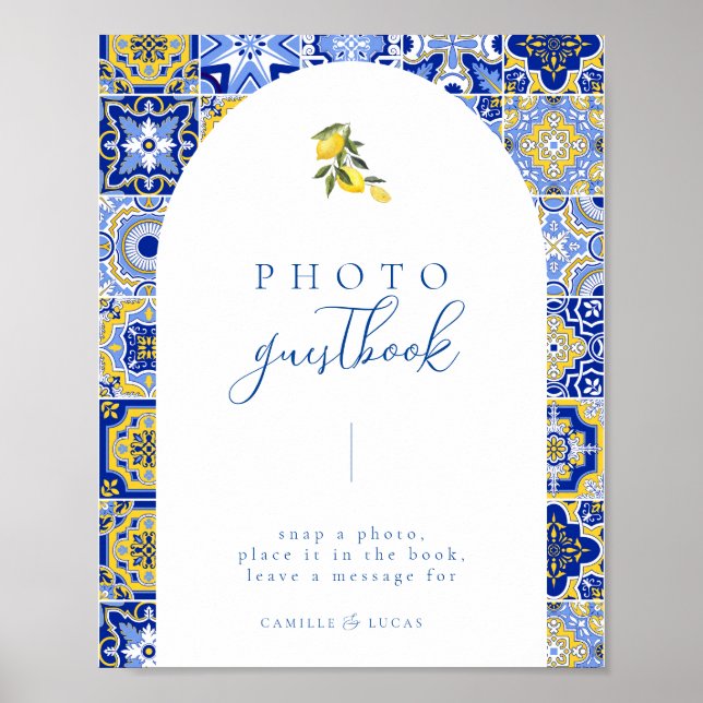 Póster Libro de invitados Blue Mediterranean Tile and Cit (Frente)
