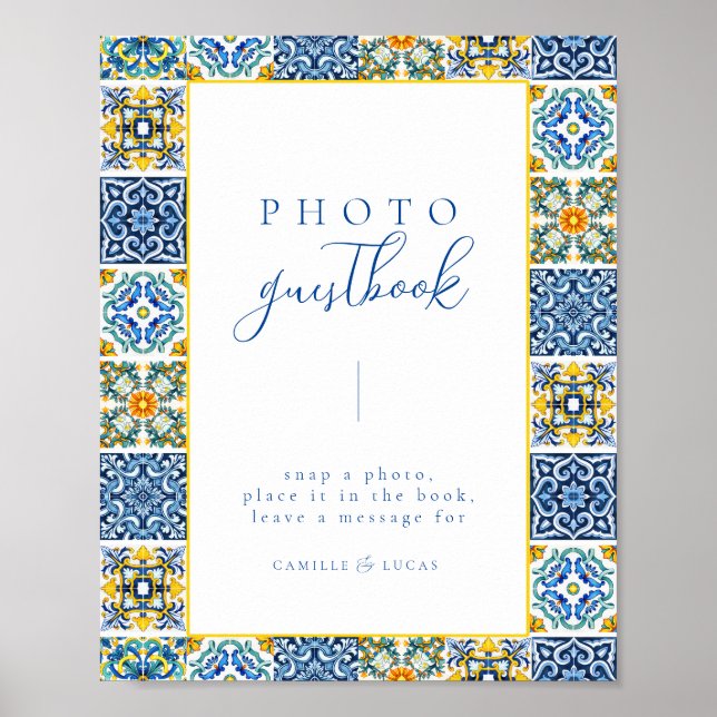 Póster Libro de invitados Blue Mediterranean Tile and Cit (Frente)
