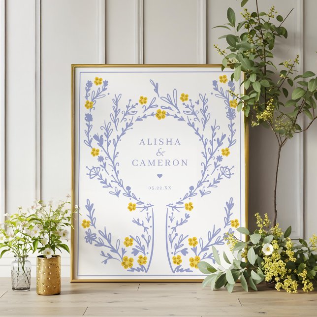 Póster Libro de invitados Boda de árbol de huellas dactil (Framed Violet Fingerprint Tree Wedding Guest Book)