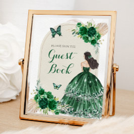 Póster Libro de invitados Boho Emerald Green Quinceañera