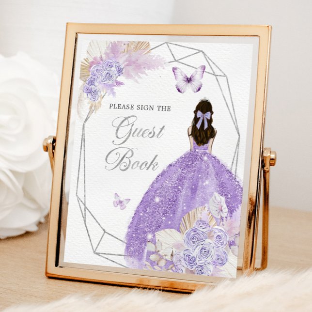 Póster Libro de invitados Boho Silver Lilac Geométrico Qu (Subido por el creador)