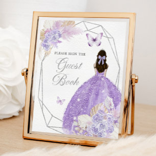 Póster Libro de invitados Boho Silver Lilac Geométrico Qu