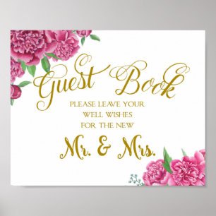 Póster Libro de invitados buenos deseos boda firma peony