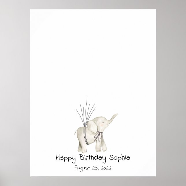 Póster Libro de invitados con huella de dedo de elefante  (Frente)