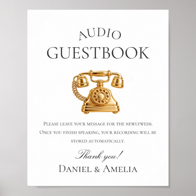 Póster Libro de invitados de audio de teléfono signo Boda (Frente)