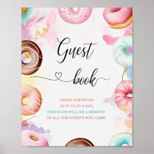 Póster Libro de invitados de baby shower acuarela Donut T