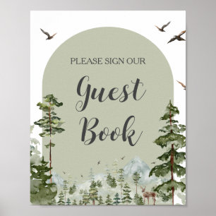 Póster Libro de invitados de Baby Shower Boy Pine Tree Mo