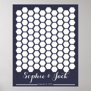 Póster libro de invitados de bee honeycomb boda