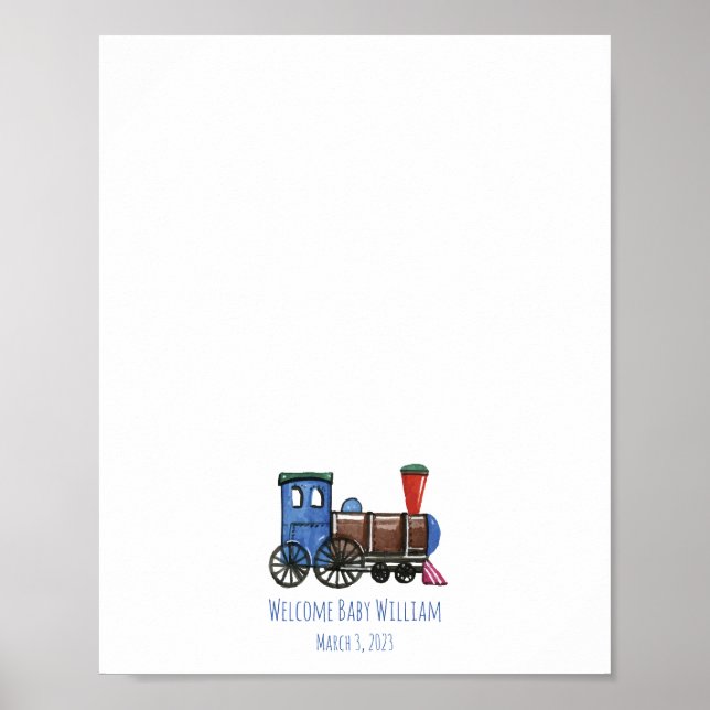 Póster Libro de invitados de Blue Toy Train Fingprint (Frente)