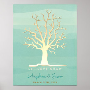 Póster Libro de invitados de boda con árbol de huellas da