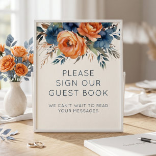 Póster Libro de invitados de boda con flores de naranja q