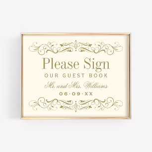 Póster Libro de invitados de boda con florituras antiguas