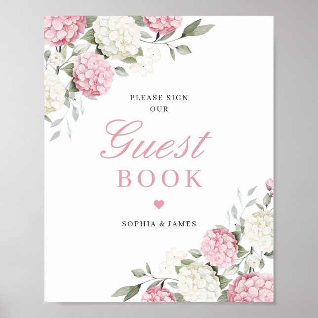 Póster Libro de invitados de boda con vegetación Hortensi (Frente)