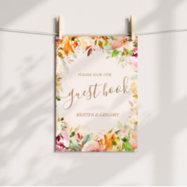 Póster libro de invitados de boda de jardín floral acuare