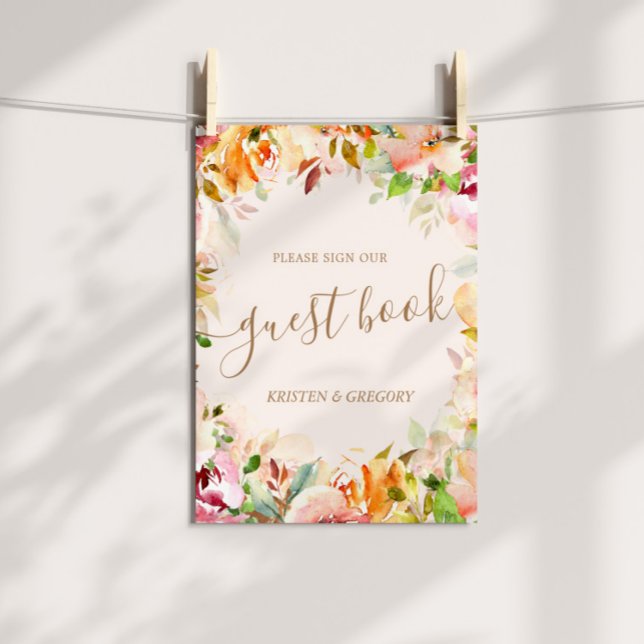 Póster libro de invitados de boda de jardín floral acuare (Subido por el creador)