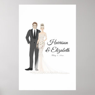 Póster Libro de invitados de boda de pareja ilustrada alt