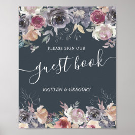 Póster libro de invitados de boda floral de añoranza índi
