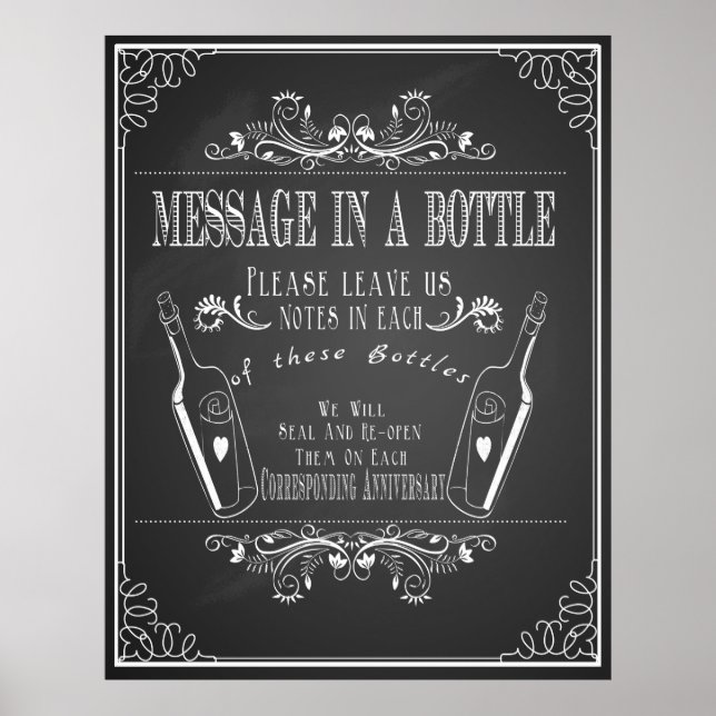 Póster Libro de invitados de boda "Mensaje en una botella (Frente)