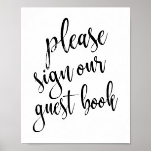 Póster Libro de invitados de boda negro y blanco cartel d