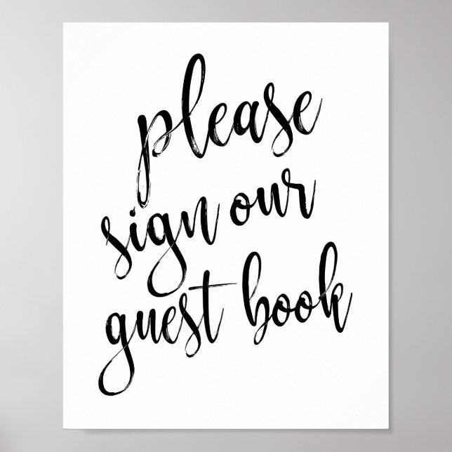 Póster Libro de invitados de boda negro y blanco cartel d (Frente)
