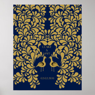 Póster Libro de invitados de boda Peacock Art Deco