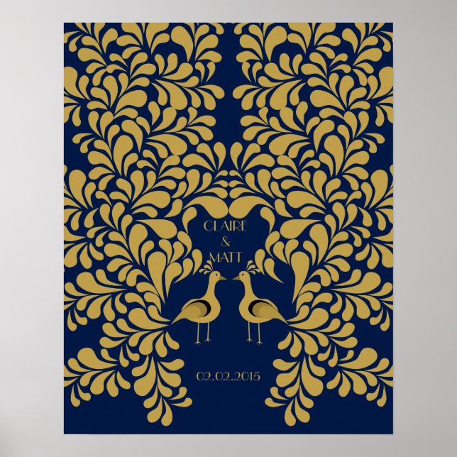Póster Libro de invitados de boda Peacock Art Deco (Frente)