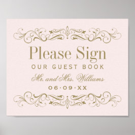 Póster Libro de invitados de boda Vintage Pink Antique Fl