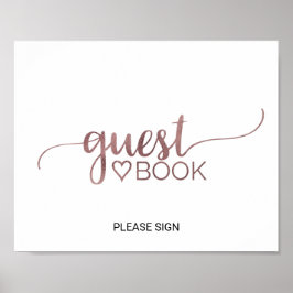 Póster Libro de Invitados de Caligrafía en Rosa Oro Simpl
