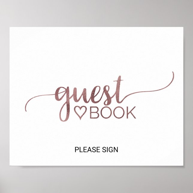 Póster Libro de Invitados de Caligrafía en Rosa Oro Simpl (Frente)