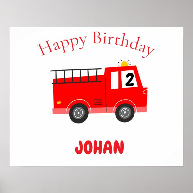 Póster Libro de invitados de cumpleaños de Red Firetruck (Frente)