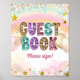 Póster Libro de invitados de cumpleaños doble con purpuri