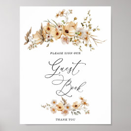 Póster Libro de invitados de desayuno nupcial con flores 