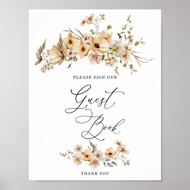 Póster Libro de invitados de desayuno nupcial con flores  (Frente)