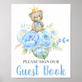 Póster Libro de invitados de oso para baby shower de niño