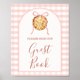 Póster Libro de invitados de otoño con lazo de gingham ro