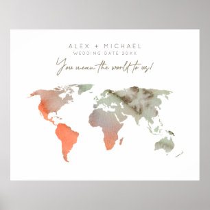 Póster Libro de invitados de Sand/Naranja Watercolor Worl