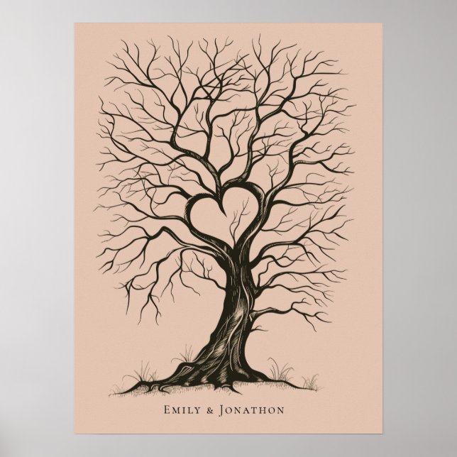 Póster Libro de invitados de Terracotta ThumbPrint Tree B (Frente)