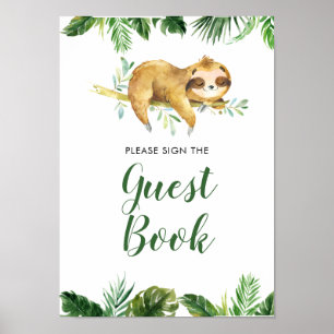 Póster Libro de invitados de Tropical Boy Sloth Baby Show