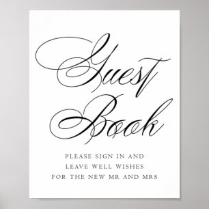 Póster Libro de Invitados Elegante Caligrafía Negra   Bod