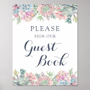 Póster Libro de invitados elegante con suculentas acuarel