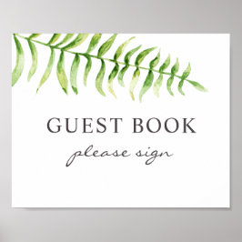 Póster Libro de invitados firmar. Helecho acuarela. Boda